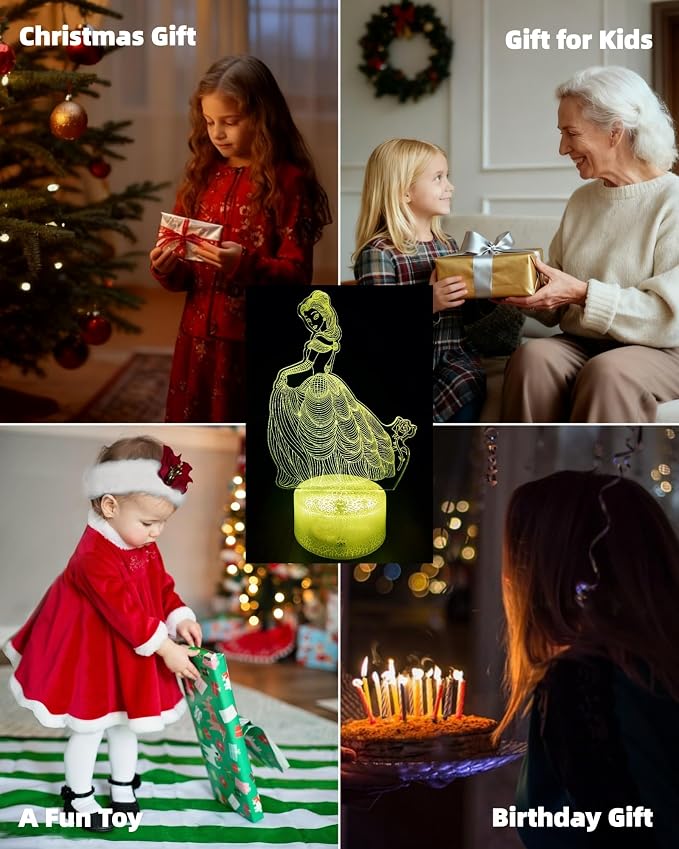 Princess Castle Night Light, 3D Illusion Lamp for Girls, 2 Patterns | 16 Colors Changing, Dimmable, Smart Touch & Remote Control, Bedroom Room Décor, Birthday Christmas Gift Toy for Kid Daughter