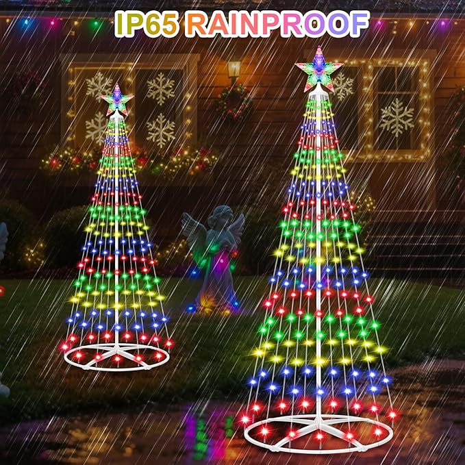 Prelit Christmas Cone Tree with Lights, 5FT 204 LEDs Small Christmas Tree Light with Remote Control, Timer, 11 Lighting Modes, Artificial Outdoor Christmas Tree for Yard Porch Lawn Decorations