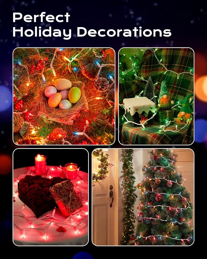 Brightown Multicolor Christmas Mini String Lights, 100-Count 20ft Incandescent Bulb Fairy Lights for Indoor Holiday Decor, Christmas Tree Garland Wedding Party Multi-Use Xmas Decoration, White Wire