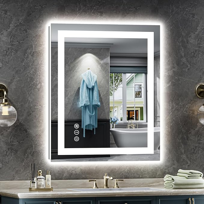 24x30 Inch LED Bathroom Mirror with Lights, Backlit & Front Lit | Anti-fog, 3 Color Dimmable, Memory Function, HD Reflection Tempered Glass, ETL Listed, IP54 Waterproof