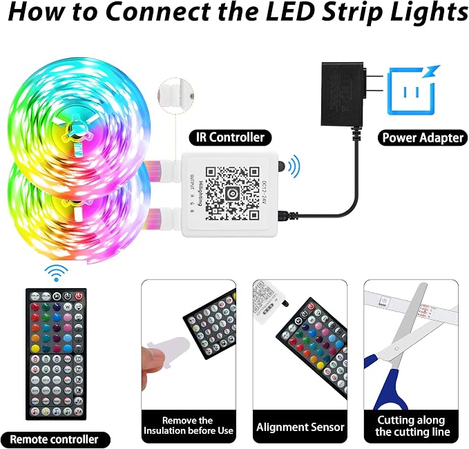 GANZQH 190FT RGB Led Lights for Bedroom with Remote & App Control, 2 * 95FT | Music Sync Color Changing Led Light Strip DIY Led Lights for Room, Christmas, Home Decor, Gaming Accessories