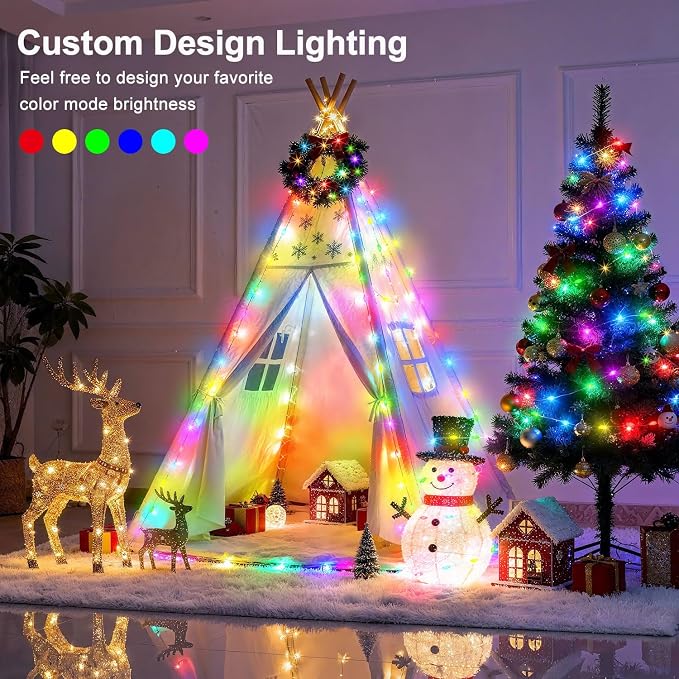 66FT 200 LED Smart String Lights, Plug in Fairy Lights with APP & Remote Control, Music Sync, RGB Warm White, Timer, Twinkle Lights for Bedroom Walls Holiday Party Decorations