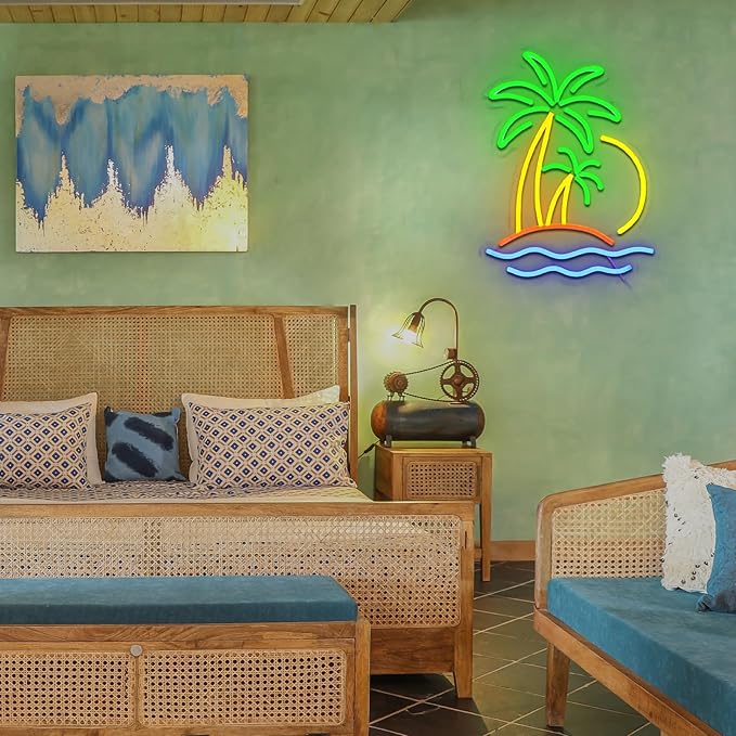 Coconut Tree Neon Sign for Wall Decor Dimmable Beach Sunset Led Sign for Bedroom Tropical Palm Tree Neon Light for Tiki Bar Hawaii Club Summer Beach Party Decoration