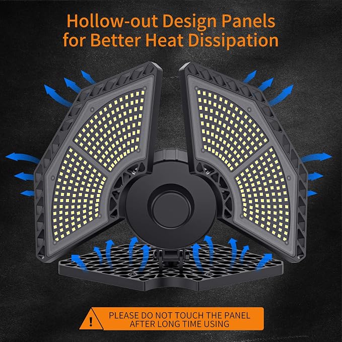 KERNOWO LED Garage Lights, 140W 18500 Lumens Garage Ceiling Lighting, 6000K Daylight with Deformable Three Panels Light Fixture E26/E27 Triple Glow LED Shop Light for Basement Workshop Warehouse