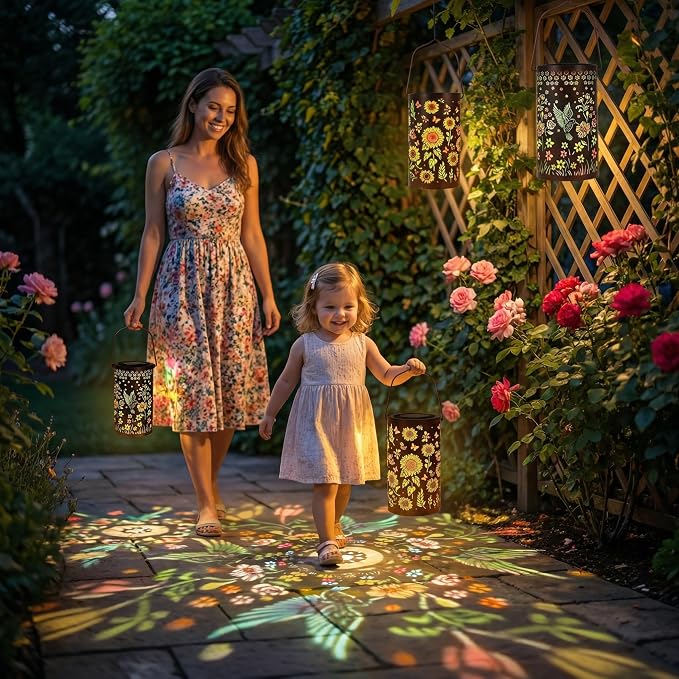 2 Pack Colorful Solar Lanterns Outdoor Waterproof, Garden Decor Gifts for Women Mom Grandma - LED Sunflower and Hummingbird Solar Powered Lights Metal Hanging Lantern for Outside Garden Patio Yard
