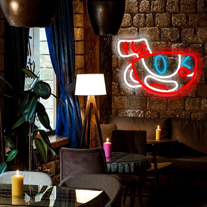 Cuphead Anime Neon Signs for Wall Decor,Dimmable Figure Mugman Game Sign,USB Powered Neon Light Signs for Man Cave Kids Room Bedroom Bar Birthday Gifts(13.4 * 8.7in)