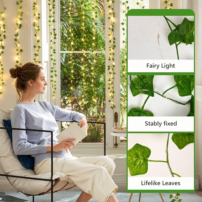9.8Ft x 6.5Ft 200LED Vines Fairy Lights with Remote,Artificial Plant Fake Ivy Curtain String Light For Home Bedroom Living Room wall Wedding Christmas Party Office Coffee Farmhouse Dorm outdoor Decor