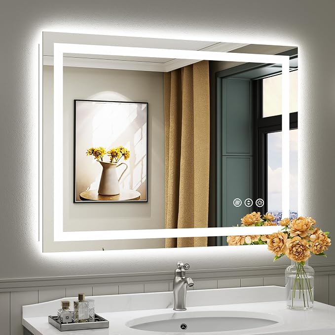40x30 Inch LED Bathroom Mirror with Lights, Backlit & Front Lit | Anti-fog, 3 Color Dimmable, Memory Function, HD Reflection Tempered Glass, ETL Listed, IP54 Waterproof