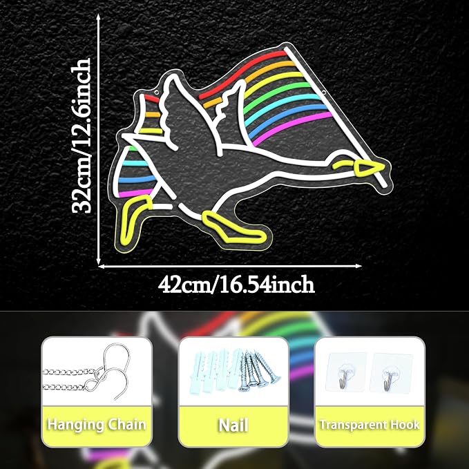 Rainbow Goose Neon Sign for Wall Decoration,Rainbow Led Funny Animal Neon Sign LGBTQ Light up Sign for Gift Pub Gay Bar (16.54 * 12.6In)