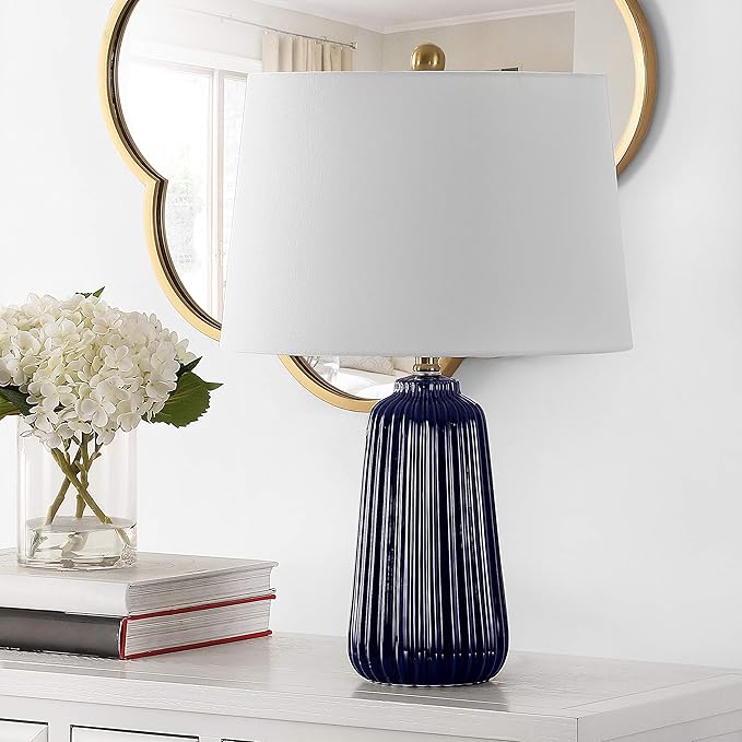 SAFAVIEH Lighting Collection Sawyer Modern Navy Blue Ceramic 24-inch Bedroom Living Room Home Office Desk Nightstand Table Lamp (LED Bulb Included)