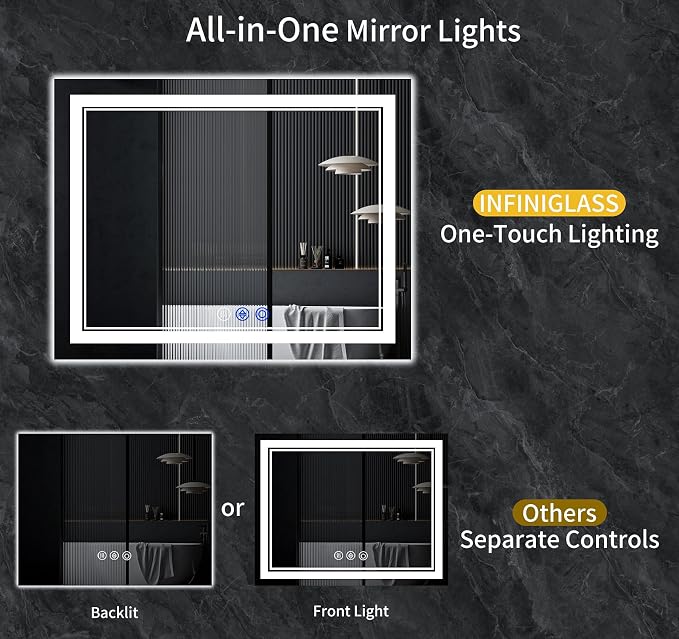 60"x36" LED Bathroom Mirror with Lights,Anti-Fog,3 Color Modes