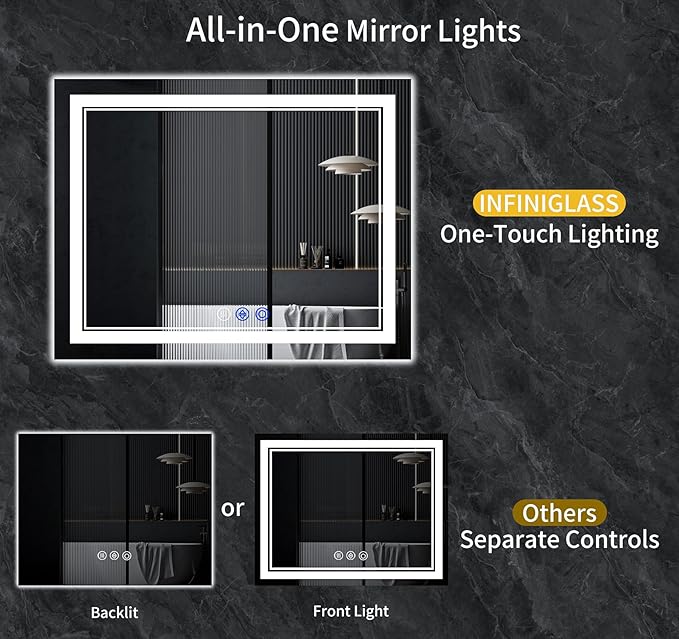 60"x28" LED Bathroom Mirror with Lights,Anti-Fog,3 Color Modes