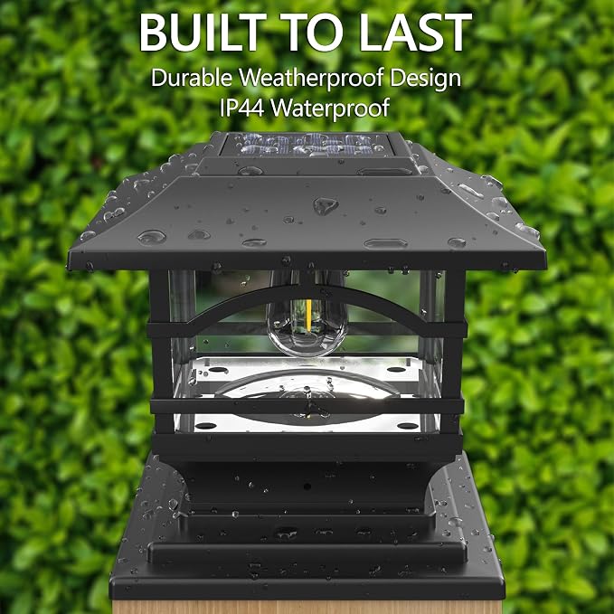 Edison Solar Outdoor Post Cap Lights - 4x4 5x5 6x6 - Bright LED Light for Fence Deck Garden or Patio Posts - Slate Black (1 Pack) | Slate Black, fence/deck/garden/patio posts, diecast aluminum & glass, bright 30lm warm white LED, auto-on, 8h, cordless,...