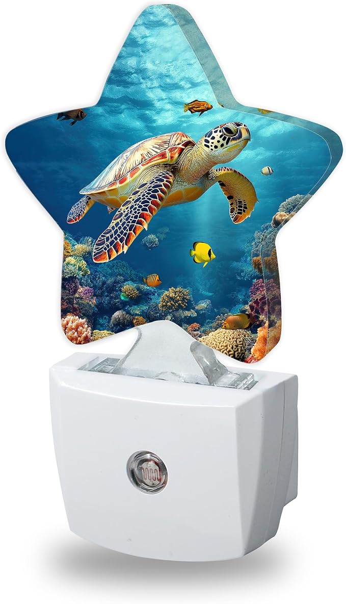 Sea Turtle Night Lights Plug Into Wall,Blue Ocean Dusk to Dawn Light Sensor Night Light for Kids, Energy Efficient Sleep Friendly Lamp for Bedroom Bathroom Nursery