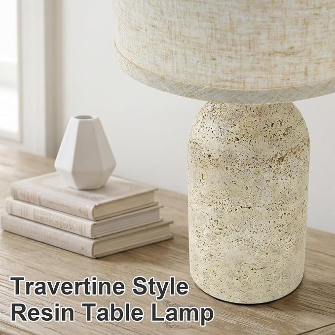 Table Lamps Set of 2, Stone-Like Resin Bedside Lamps for Living Room Bedroom, 18" Modern End Table Desk Lamp for Nightstand, Entryway, Home Office
