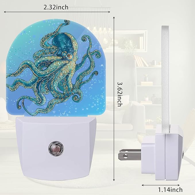 Blue Octopus Night Light, Night Light Plug into Wall with Dusk to Dawn Sensor, LED Lamp Energy Saving Lights for Men Women Boys Girls,Lamp for Bedroom Bathroom Hallway