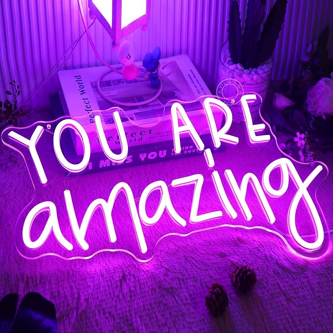 SYLHOME You Are Amazing LED Neon Light Sign 5V Girls Boys Bedroom Living Room Classroom Wall Decor Sign Hanging Smart Birthday Decoration USB 16.9" X 10.6"