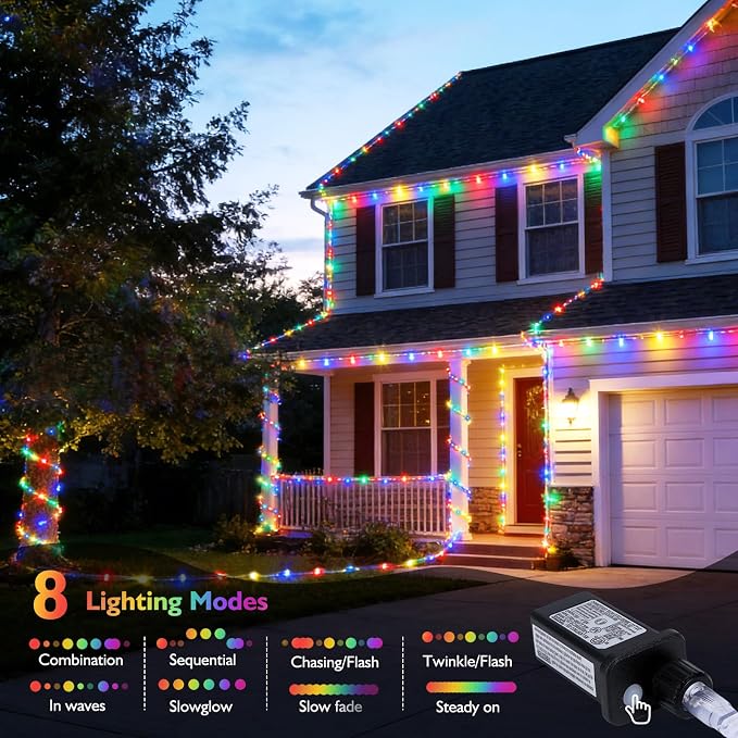 66ft LED Rope Lights Outdoor, 240 LED Connectable and Flexible Tube Lights with 8 Modes, Waterproof LED Rope Lighting for Garden, Patio, Pool, Bedroom, Party, Indoor Outdoor Decoration (Multicolor)