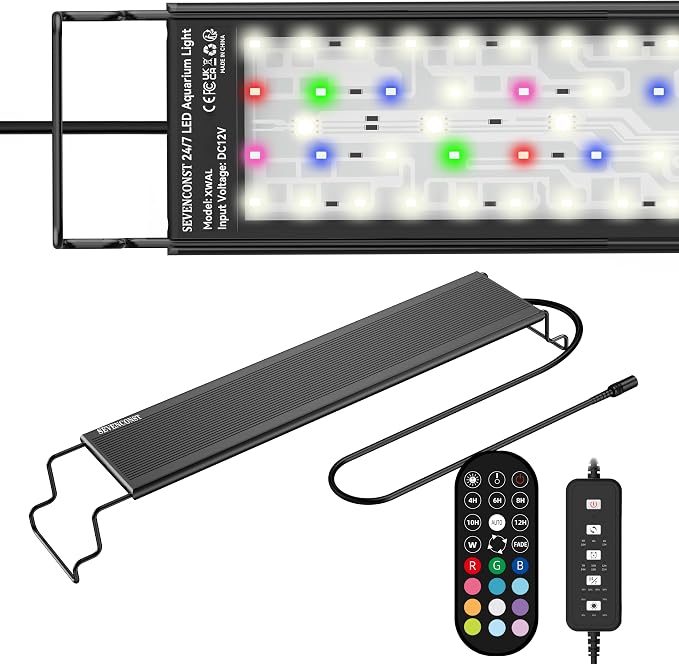 24/7 LED Aquarium Light with Remote for 18-24 Inch Plant & Fish Tank IP68, 12-Color & Gradient & Full Spectrum Light with Timer, Auto On/Off, Brightness, Extendable Brackets for Freshwater