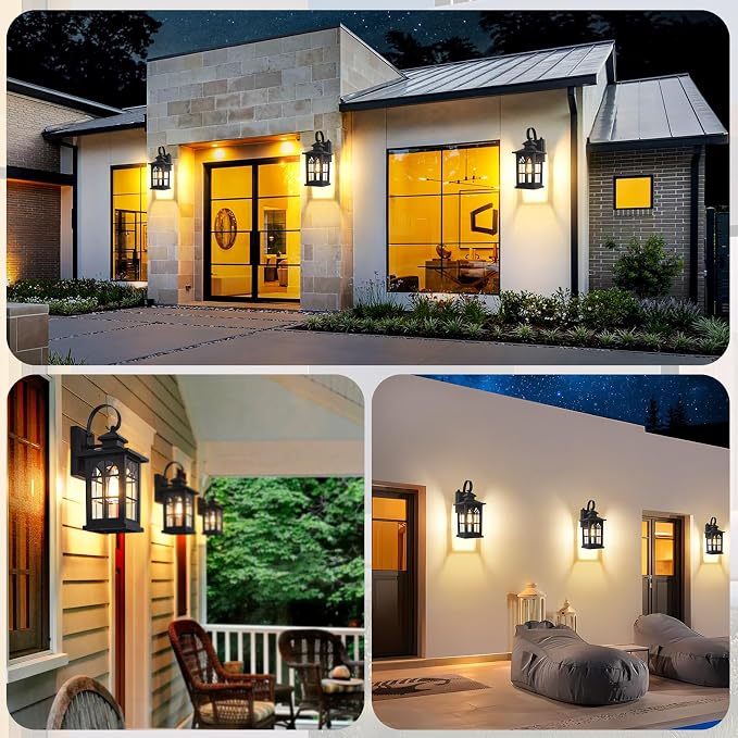 2-Pack Dusk to Dawn Outdoor Wall Light Fixtures, 100% Aluminum | Auto ON/OFF, Waterproof, Rust-Resistant, Sturdy Glass, Standard E26 Sockets, Easy to Install