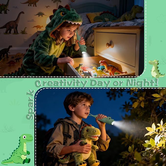 Silicone Dinosaur Flashlight, Rechargeable Hanging Night Light for Camping, Night Walks and Home Use, Animal Themed Themed Portable Torch