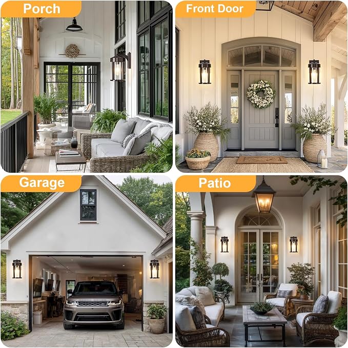 Dusk to Dawn Outdoor Lights Fixture Wall Mount–Geometric Industrial Coffee-Bronze Exterior Wall Sconce, Waterproof Anti-Rust with Photocell Sensor Outside Porch Light for House Patio Entryway Garage