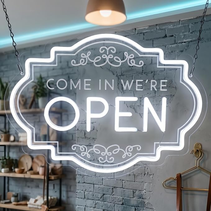 Come In We’re Open Neon Sign, LED Open Sign USB Powered | 17" x 12.6" Business Open Sign for Store, Hotel, Restaurant, Cafe, Bar and Party Decor