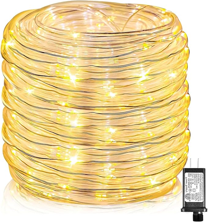 100FT 300 LED Rope Lights for Outside, Connectable Rope Lights Outdoor Waterproof with 8 Modes, Plug in Christmas String Lights for Deck, Garden, Fence, Backyard, Pool, Patio, Tree Decor - Warm White