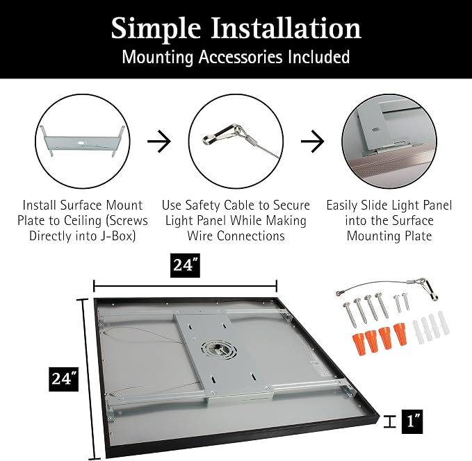 Ultralux 2x2 Surface Mount LED Panel TRIAC Dimmable 3CCT Matte Black 2Pk | 3000 lumens, 120-degree beam, CRI>80, aluminum build, damp-rated, fits junction boxes, over 50,000 hours, 5-year warranty