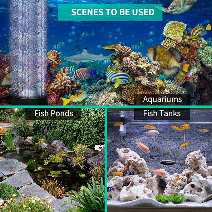 Aquarium Bubble Light LED Fish Tank Bubbler Light, Remote Controlled Aquariums Air Stone Disk Lamp with 16 Color Changing, 4 Lighting Effects for Tanks and Ponds