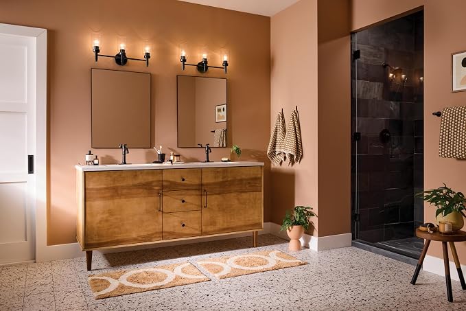 Kichler Madden 3-Light Bathroom Vanity Light, Black | Modern vanity light with clear glass for single bathroom mirrors (24" x 10.5"), 55185BK