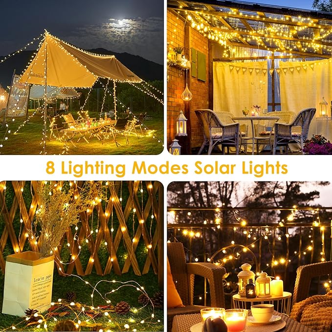 4-Pack Solar String Lights for Outside, Total 400LED Solar Fairy Lights Waterproof, Outdoor Twinkle Lights Copper Wire 8 Modes Solar Outdoor Lights for Xmas Tree Garden Party Wedding Decor(Warm White)