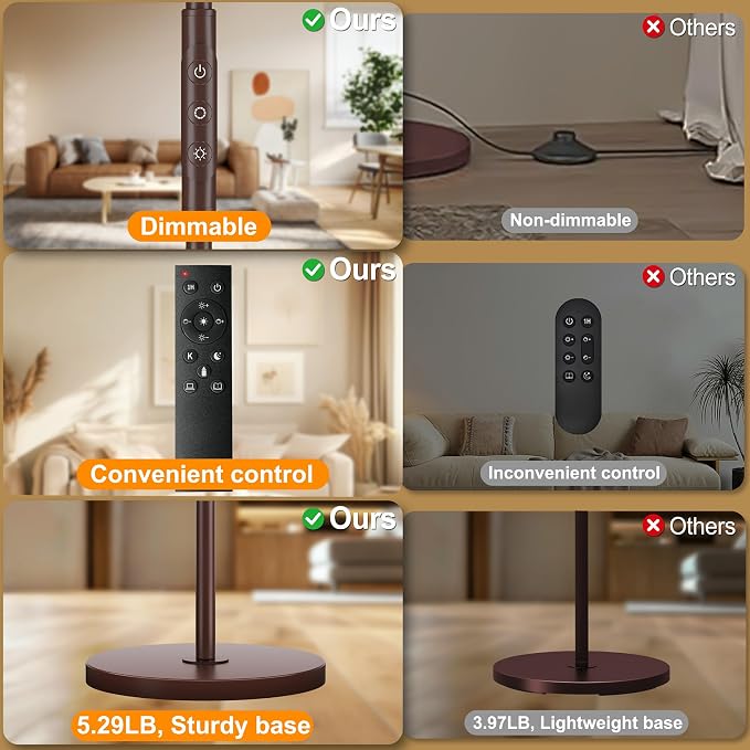 69" LED Floor Lamp, 3600LM Torchiere Modern Standing Lamp for Living Room | 350W Equivalent, Stepless Dimming 2700K-6500K, Remote & Touch Control, Super Bright, Floor Lamp for Living Room Bedroom,Brown