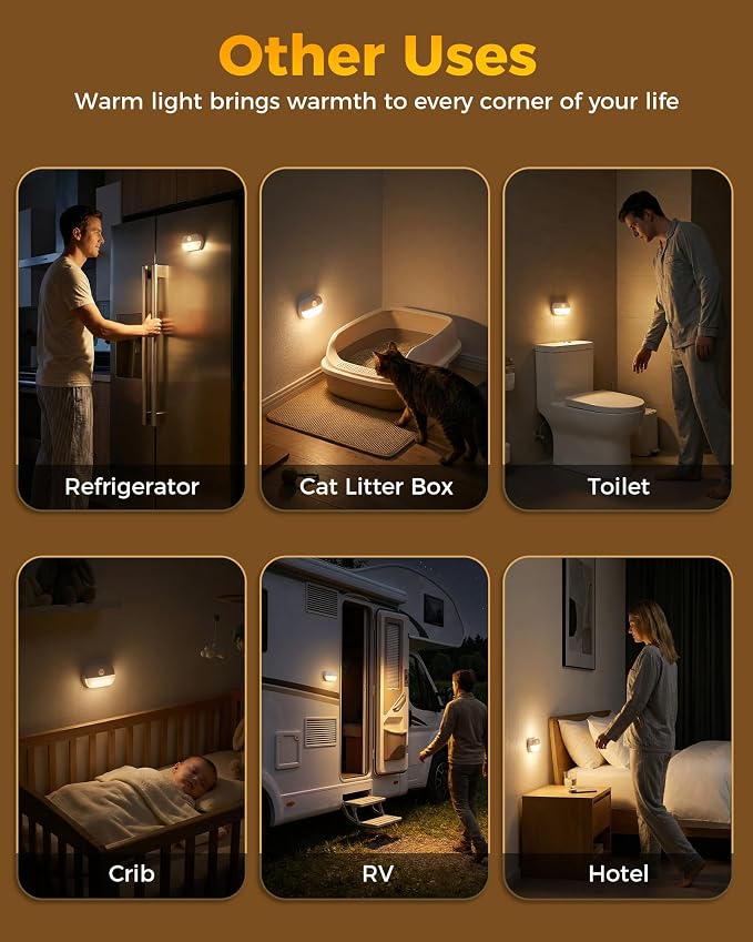 6 Pack Rechargeable Motion Sensor Stair Lights Indoor Magnetic Night Light | Peel and Stick On Hallway Light, Wireless Battery Operated LED Wall Lights for Step Bedroom Cabinet Toilet Bathroom Closet