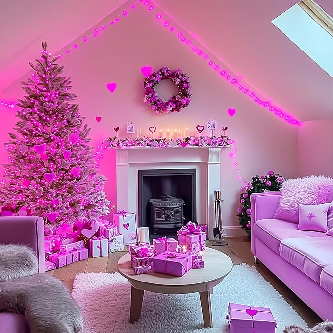 JMEXSUSS 200 LED Room Fairy Lights, 66 ft Pink Lights Outdoor Waterproof | 8 Modes Pink String Lights Indoor with Wheel, Remote Control Twinkle Christmas Lights Plug in for Christmas bedroom Decor