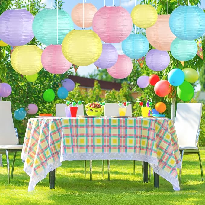 15-Pack Pastel Classroom Decor, Hanging Paper Lanterns for Parties | Macaron Rainbow Colors in 6, 8 & 10 Inch for Easter, Birthdays, Baby Showers, Weddings, Graduations, Mother's Day
