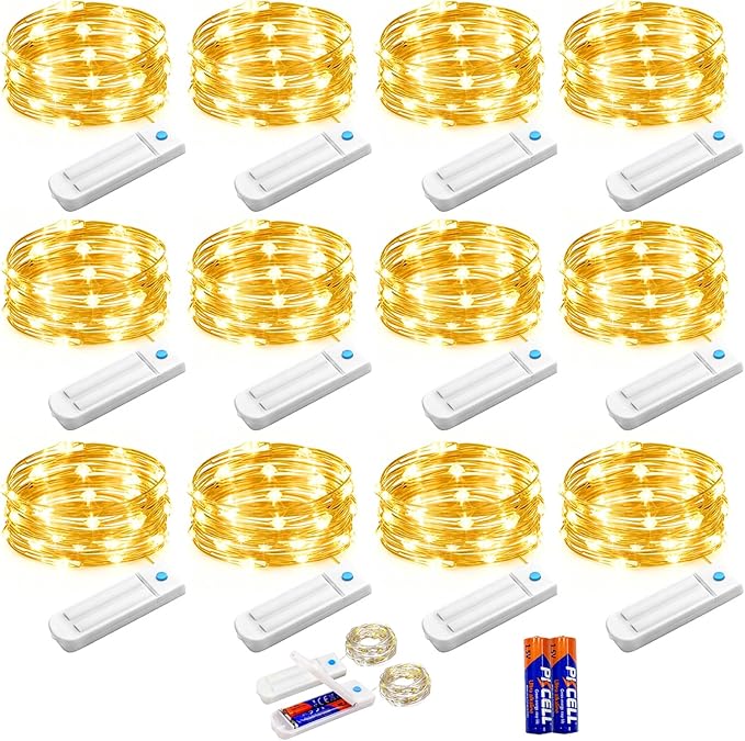 YJFWAL 12 Pack 30 LED Fairy String Lights with Timer Function, Waterproof Fairy Lights Wire Lights,Battery Operated Firefly Lights(AAA Batteries Included),for Patio,Garden,Wedding Decor (Warm White)