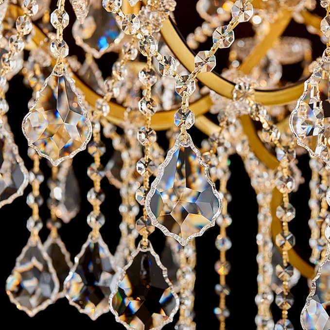 24 Lights Large Crystal Chandeliers for High Ceilings Brass Maria Theresa Chandelier Modern Chandelier Light Fixture for Foyer Living Room Hallway Entryway Staircase 55.1" H x 39.4" D