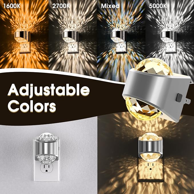 Night Light Plug into Wall, Color Changing Night Light for Kids | 3CCT Diamond Design Nightlight Projector, Dusk to Dawn Sensor for Nursery Bathroom Bedroom Gaming Room Decor Gift, 2 Pack