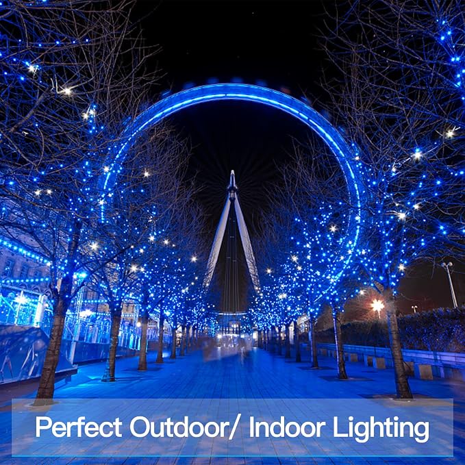 33ft 100 LED Outdoor String Lights, Blue Fairy Lights Battery Operated with Remote, Led Twinkle Lights for Bedroom, Backyard, Wedding, Tree, Mason Jar, Wall, Centerpiece, Christmas
