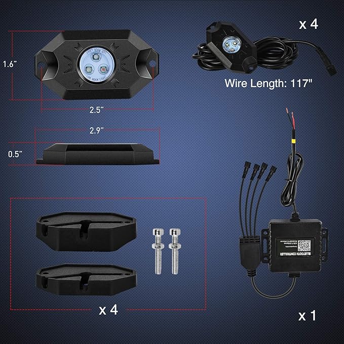 Nilight RGB LED Rock Lights Kit,4 pods Underglow Multicolor Neon Light Pod with Bluetooth App Control Flashing Music Mode Wheel Well Light for Truck ATV UTV RZR SUV,(Pack of 8)