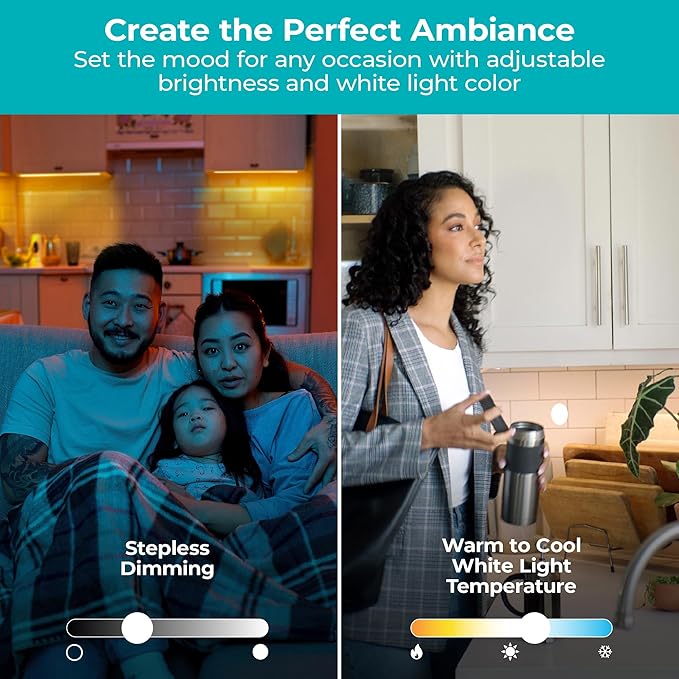 PureOptics LED Works with Alexa Smart LED Under Cabinet Lighting Kit, Motion Sensor, Dimmable, 3 Color Settings, For Kitchen, Cabinets and Closets, (4) 9" Bars, White, A Device