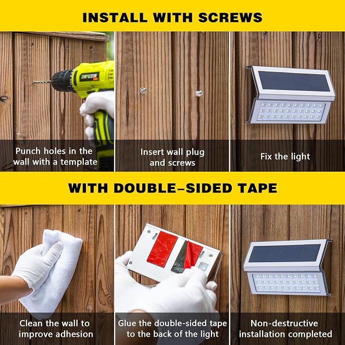 ROSHWEY Solar Deck Lights, 6 Pack 30 LED Stainless Steel Outdoor Deck Lights Solar Powered, IP65 Waterproof Step Light for Outside, Outdoor Decor for Backyard Fence, Step, Stair, Warm White Light