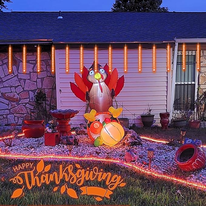 QITONG Orange Solar Rope Lights, 2 Pack Each 33ft 100 LED String Lights Outdoor, Fairy Lights in Clear Thin Tube with 8 Modes for Thanksgiving Fall Decor