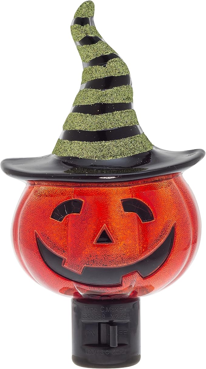 Creative Hobbies Pumpkin with Witch Hat Halloween Night Light - Includes 5W C7 and Rotational Socket with On/Off Switch