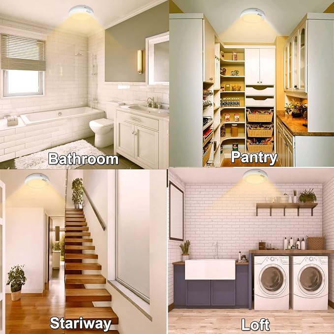 Battery Operated Motion Detector LED Lights - Indoor, 210LM, 3000K, Warm White for Stairwell, Laundry Cabinet, Hallway, Bathroom