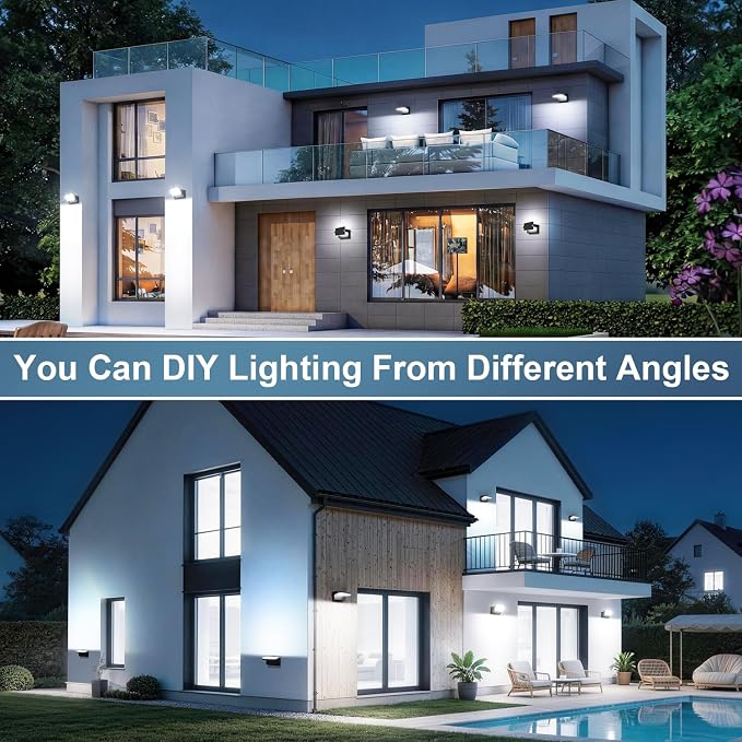 60W Outdoor LED Wall Light 360° Rotatable Panel 5000K IP65 2Pack | 5000LM Black Flood Light, Modern Commercial Security Exterior Lighting Fixture Wall Mount for Garage, Barn, Porch, Yard