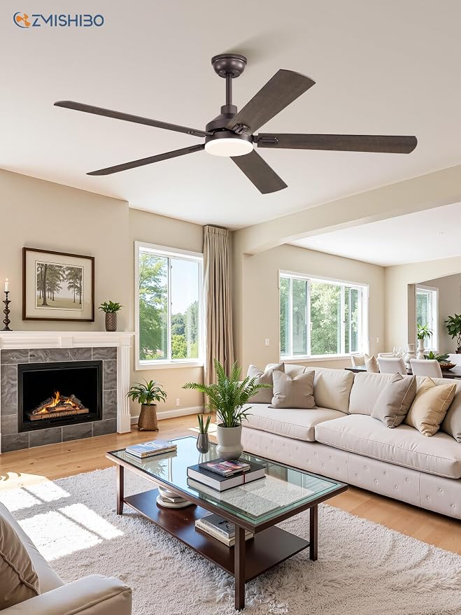 ZMISHIBO 60" Ceiling Fan with Light and Remote, Oil Bronze Farmhouse Indoor | Large Size, 3CCT, Downrod Mount, Rustic Dual Finish Blades, Quiet&Strong Motor, Memory Function for Bedroom, Living Room