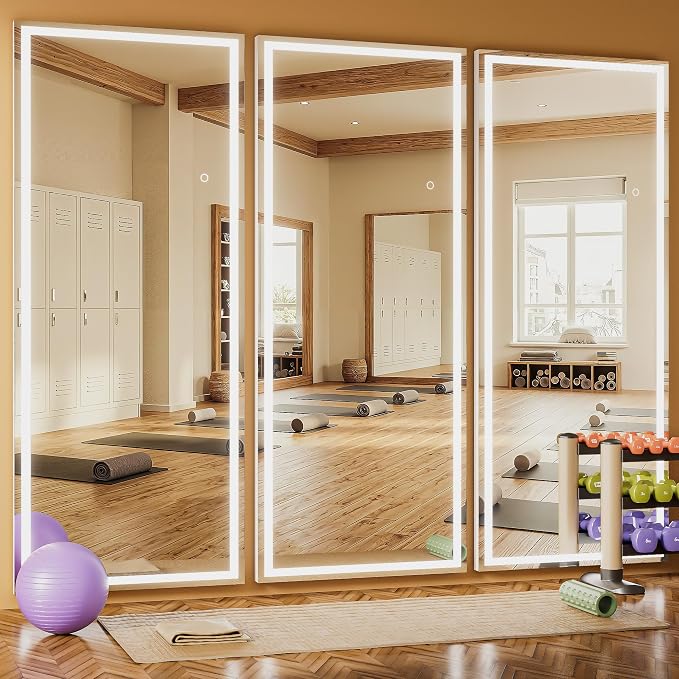 79" x 36" Full Length Mirror with Lights, LED Lighted Floor Standing Body Mirror, Dimmable & 3 Color Lighting for Bedroom, Cloakroom, Dressing Room, Tempered Glass, White Frame