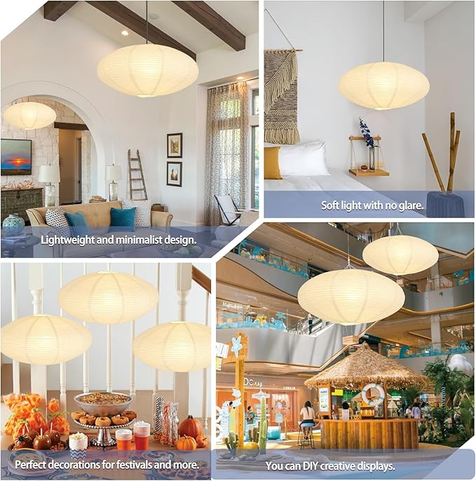 White Oval Paper Lantern Lampshade set of 2, 20"x10'' Paper Lanterns Pendant Light Shade, Chinese Foldable Design for Living Room, Bedroom, Ceiling Lampshade Party Decor